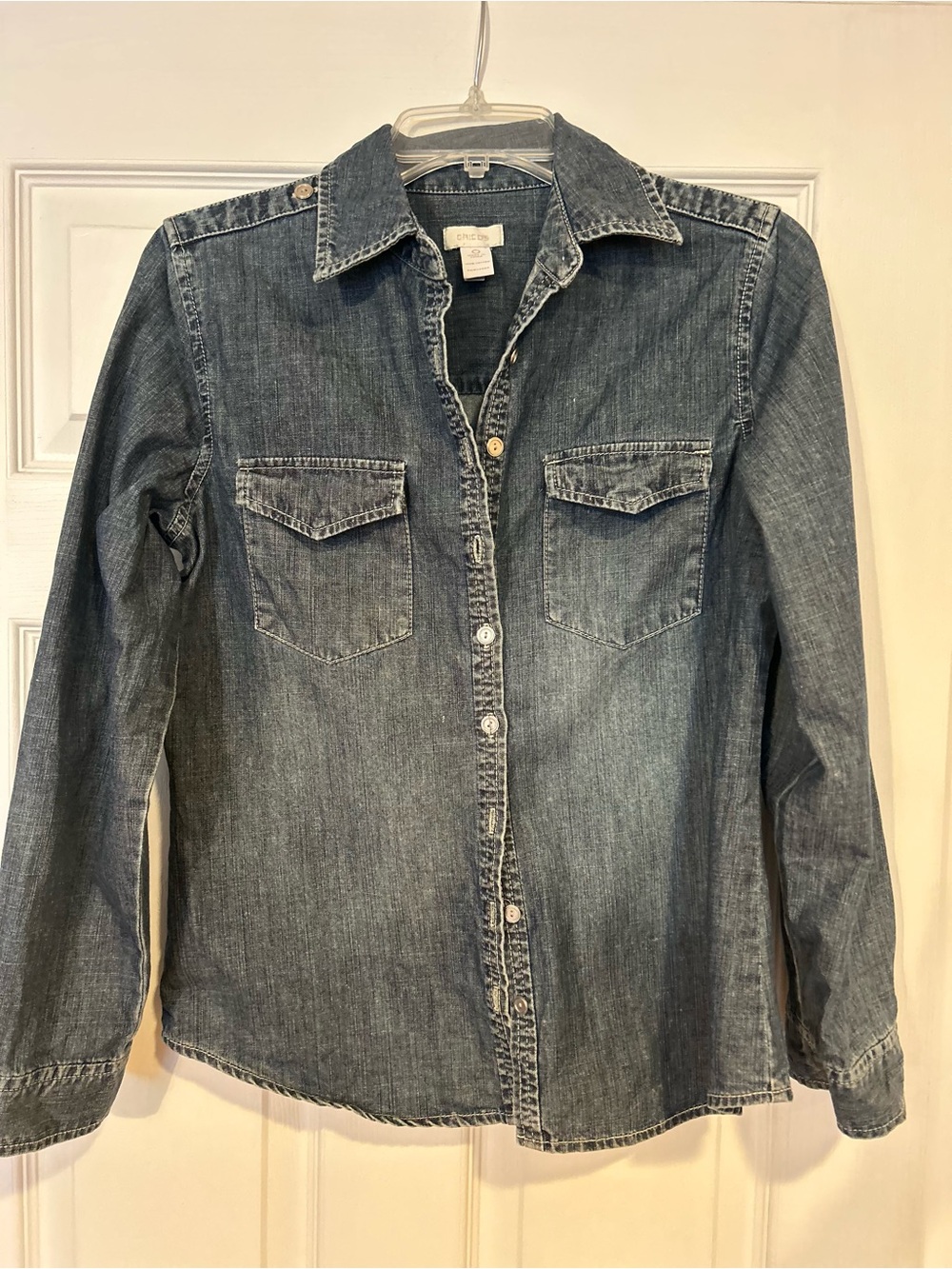 Chico's Dark Blue Bling Denim Shirt Size 0 (S/4)